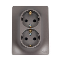 Розетка Systeme Electric Glossa двойная, с заземлением, со шторками, 16а, 250в, в сборе, графит GSL001326