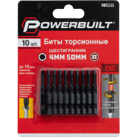 Биты торсионные Powerbuilt HEX4, 50 мм, 10 шт TORGWIN WBT1131