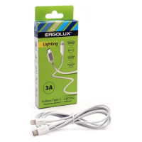 Кабель type c-lightning Ergolux Elx-cdc04-c01 3а, 1,2м, белый, зарядка+передача данных, коробка 15098