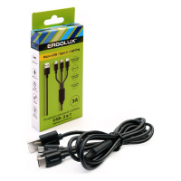 Кабель 3в1- micro usb-lightning-type c Ergolux Elx-cdc05-c02 3а, 1,2м, черный, зарядка, коробка 15099