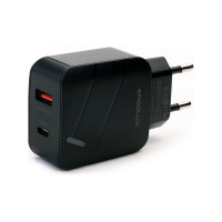 Сетевой адаптер 1usb+1type c Ergolux Elx-рa01qc-c02 100-220в, 5-9v/3а, qc, черный, коробка 15108