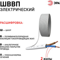 Провод ЭРА ШВВП 2x0,5 мм2, 100м, белый Б0058839