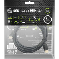 Аудио-видео кабель CACTUS CS-HDMI.1.4-3 HDMI (m)/HDMI (m) 3м. позолоч.конт. черный 1723671