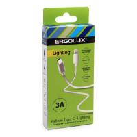 Кабель type c-lightning Ergolux Elx-cdc04-c01 3а, 1,2м, белый, зарядка+передача данных, коробка 15098