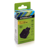 Сетевой адаптер 1usb+1type c Ergolux Elx-рa01qc-c02 100-220в, 5-9v/3а, qc, черный, коробка 15108