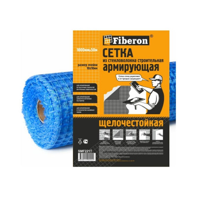 Fiberon Сетка армирующая, стекловолокно, 1x50 м, ячейка 10x10, синяя, 124948