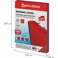 Обложки для переплета BRAUBERG комплект 100 шт., красные, 530948