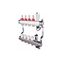 Коллекторная группа AQUALINK с расходомерами, сливным краном и автоматическим воздухоотводчиком, нерж. сталь  1"х2х3/4" 2700