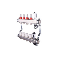 Коллекторная группа AQUALINK с расходомерами, сливным краном и автоматическим воздухоотводчиком, нерж. сталь 1"х7х3/4" 2705