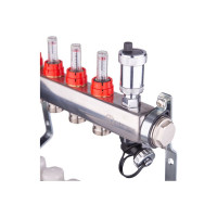 Коллекторная группа AQUALINK с расходомерами, сливным краном и автоматическим воздухоотводчиком, нерж. сталь 1"х7х3/4" 2705