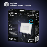 Светодиодный прожектор RITTER серия PROFI 230В 100 Вт 6500К 10000Лм IP65 черный с датчиком движения 53424 6