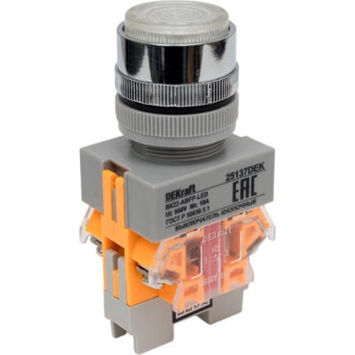 Выключатель кнопочный Dekraft ВК-22, LED, 10 А, IP54, белый 25137DEK