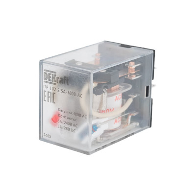 Промежуточное реле DEKraft 2-контактное, с led инд. 5а 380в ac пр-102 23866DEK