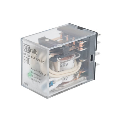 Промежуточное реле DEKraft 4 контакта, с led индикацией, 5а, 220в dc, пр-102 23892DEK
