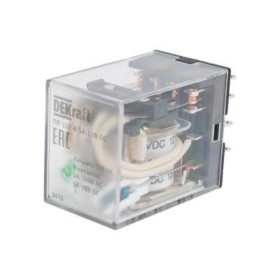 Промежуточное реле DEKraft 4 контакта, с led индикацией, 5а, 12в dc, пр-102 23886DEK