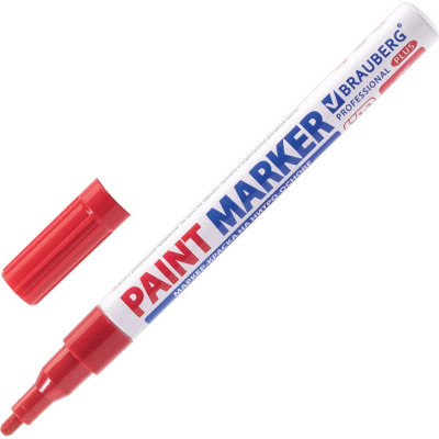 Лаковый маркер-краска BRAUBERG paint marker 2 мм, красный, нитро-основа, алюминиевый корпус 151440