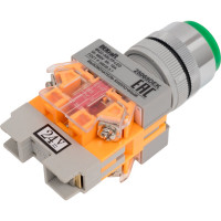 Выключатель кнопочный Dekraft ВК-22, 10 А, IP54, LED, 24 В, зеленый 25069DEK