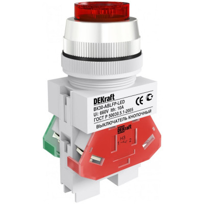 Выключатель кнопочный Dekraft ВК-30, 10 А, IP54, LED, красный 25048DEK