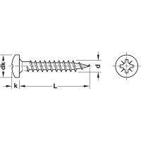 Шуруп для ДСП Hafele HOSPA, полукруглая головка, PZ, полная резьба, оцинкованный 015.71.624