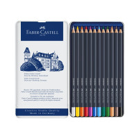 Цветные карандаши Faber-Castell goldfaber, 12 цветов, круглые, заточенные, металлическая коробка 114712