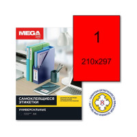 Этикетки самоклеящиеся 210х297мм, 80г красная Комус 25л./уп. 75230