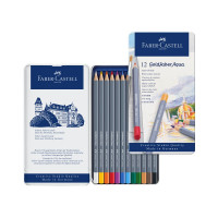 Художественные акварельные карандаши Faber-Castell goldfaber aqua, 12 цветов, металлическая коробка 114612