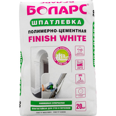 БОЛАРС Шпатлевка полимерно-цементная FinishWhite 20кг 00000037752