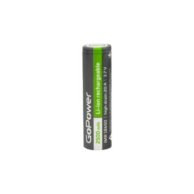 GoPower Аккумулятор Li-ion IMR18650 PC1 20A 3.7V 2500mAh без защиты выс.ток плос.контакт 00-00018356