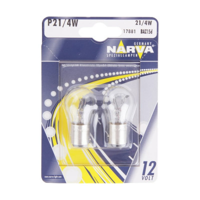 NARVA Автолампа P21 4W BAZ15d блистер, 2шт 12V 1 10 178814000