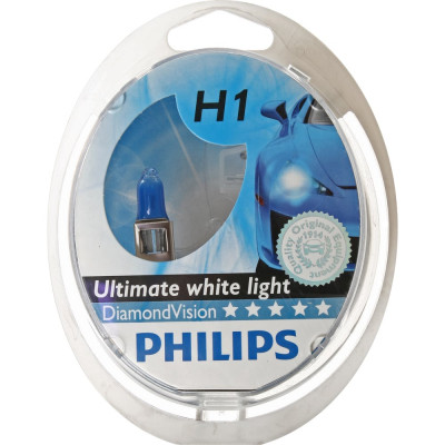 PHILIPS Автолампа H1 55 P14.5s DIAMOND VISION 5000K 2шт 12V ,1,5,30 HIT 12258DVS2