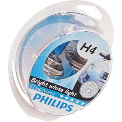 PHILIPS Автолампа H4 60,55 P43t-38 CRISTAL VISION 4300K 2шт+2шт W5W 12V ,1,5,30 HIT 12342CVSM