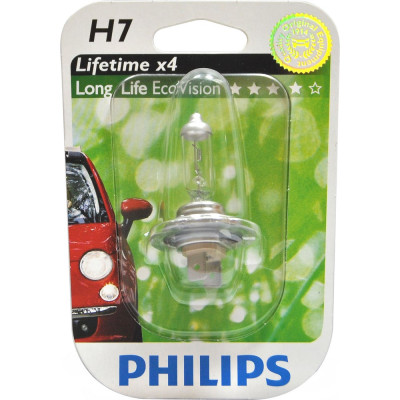 PHILIPS Автолампа H7 55 PX26d LONG LIFE ECO VISION 12V ,1,10 12972LLECOB1