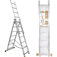 Алюминиевая трехсекционная лестница TDM ELECTRIC Народная ЛА3x7 высота 4480 мм SQ1028-0203