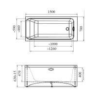 Акриловая ванна Радомир Агата 150x70, фронтальная панель, каркас 2-78-0-0-1-224Р