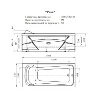 Акриловая ванна Радомир Роза 169x77, фронтальная панель скандинавского вида, каркас разборный 2-78-0-0-9-208Р