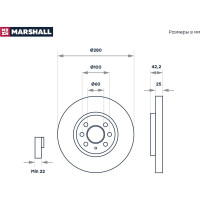Тормозной диск передний Opel Astra H 04- / Combo C 01- / Meriva A 03- MARSHALL M2000494