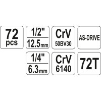 Набор инструментов YATO 1/4'' и 1/2'', 72пр YT-38782