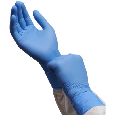 Нитриловые перчатки c текстурированными пальцами Puretech Neutrino Protect 30см L, голубые, 50пар G3053