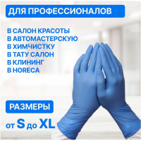 Нитриловые перчатки c текстурированными пальцами Puretech Neutrino Protect 30см L, голубые, 50пар G3053