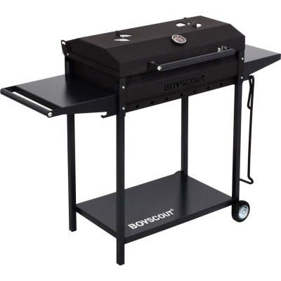Мангал-гриль BOYSCOUT 1220x490x900 мм, с 2-мя столиками, крышкой, термометром, дровницей и кочергой на колесах 61616