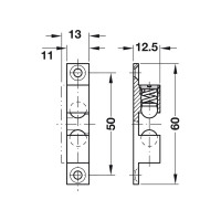 Двойная шариковая защелка Hafele латунь никелированная, 60 мм 244.20.616