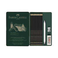 Набор чернографитных карандашей Faber-Castell матовых pitt graphite matt hb, 2b, 4b, 6b, 8b, 10b, 12b, 14b, заточенные, ластик, металлическая точилка, растушевка, металлическая коробка 115220