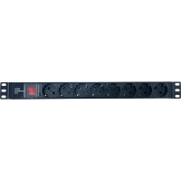Блок розеток NTSS 19", 1U, пластик, 1ф10A, 2.3кВт, (8) Schuko CEE 7/7, выкл. с подсв.и крыш., вх. 60320 С14 NTSS-PDU-DA1015