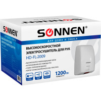 Высокоскоростная сушилка для рук SONNEN hd-fl-2009, 1200 Вт, пластиковый корпус, белая 607959