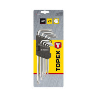 Ключи пятигранные TS10-50, набор 9 шт., с отверстием, длинные, сталь CrV TOPEX 35D951