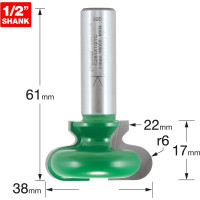 Фреза кромочная фигурная (38x17x61 мм, R6 мм, 2 лезвия, хвостовик 12,7 мм) по дереву Trend C281X1/2TC