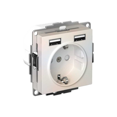 Розетка 16А с 2 USB A+A Systeme Electric AtlasDesign Шампань Жемчуг 5В/2,4А, 2х5В/1,2А ATN000430