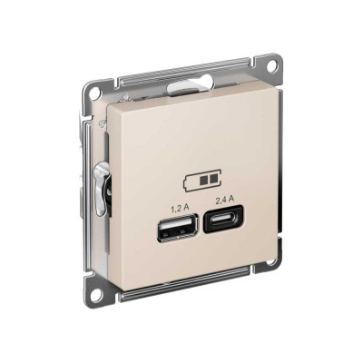 Розетка USB A+С Systeme Electric AtlasDesign Бежевый 5В/2,4А, 2х5В/1,2А ATN000239