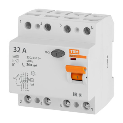 Устройство защитного отключения TDM ELECTRIC ВД1-63S 4Р 32А 300мА SQ0203-0067