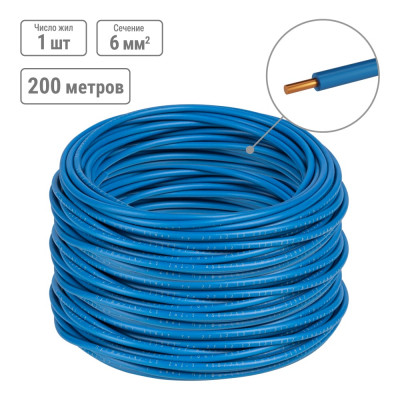 Провод TDM ELECTRIC ПуВ ПВ-1 1х6,0 ГОСТ 200м, синий SQ0124-0238